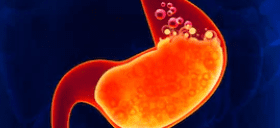 red representation of acid in the stomach