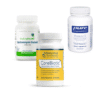 Three probiotic supplement bottles: SeekingHealth Saccharomyces Boulardii, Researched Nutritionals CoreBiotic, and Pure Encapsulations Probiotic-5