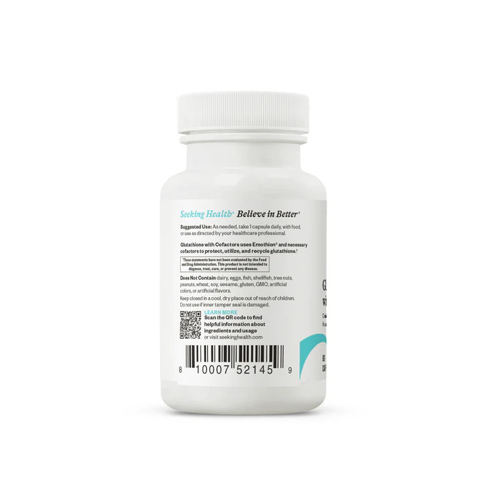 White supplement bottle with a white cap showing usage instructions, cautions, and a barcode on the back label.