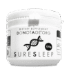 White container of dietary supplement labeled DONOTAGE.ORG SURE SLEEP with a DNA strand graphic and 120g weight indication