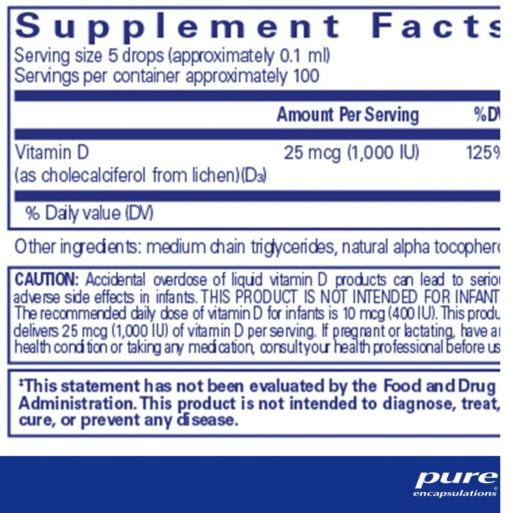 Pure Encapsulations Vitamin D3 (Vegan) Liquid 10ml - Image 2