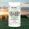 Container of Primal Collective Grass Fed Beef Collagen Peptides protein powder with cows grazing in a field at sunset in the background