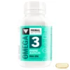 White bottle of Primal Collective Omega 3 Marine Algae Oil DHA-EPA with 90 vegetable softgels, alongside one yellow softgel capsule