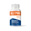 Bottle of Bulletproof Coconut Charcoal dietary supplement with 1,000 mg activated charcoal, marketed for detox and gas relief, containing 90 vegetarian capsules.