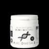 White container of DONOTAGE.ORG Pure Omega 3 dietary supplement with black DNA helix graphic and label indicating 60 softgels