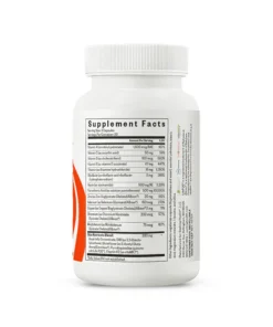 White plastic supplement bottle showing the Supplement Facts label listing vitamins and minerals contents.