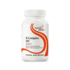 White bottle of Seeking Health B Complex MF dietary supplement with orange wave design and black text on label.