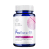 Blue bottle of Biocidin Botanicals Proflora 4R dietary supplement with white label featuring a purple leaf design and text indicating it is a spore-based probiotic and herbal formula that supports microbial balance and GI health, containing 30 capsules.