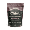 package of Chief collagen protein powder in dark chocolate flavor, labeled highly bioavailable, heavy metal tested, gluten free, bloat free protein, gut friendly, no added sugar, 450 grams net, made in Australia