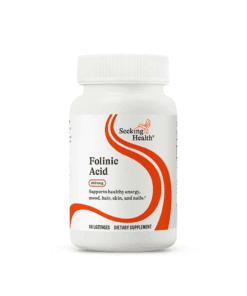 Seeking Health Folinic Acid 800 mcg dietary supplement bottle with 60 lozenges for energy, mood, hair, skin, and nails.