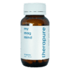 Brown bottle with a white label reading "my mag mind" by therapure containing 30 capsules