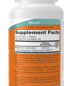 Bottle of magnesium bisglycinate supplement with supplement facts and ingredient list on label.