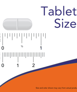 White capsule-shaped tablet next to rulers showing its size as about 1 inch or 2.5 cm long with text