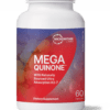 Bottle of Microbiome Labs Mega Quinone dietary supplement with naturally sourced ultra absorption K2-7, containing 60 capsules