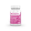 Supplement bottle labeled Omne Diem Menopause Complete for hot flashes, night sweats, low energy, mood swings, with 15,000 HDU, 30 capsules.