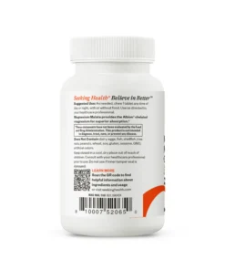 Back label of a Seeking Health magnesium supplement bottle with usage instructions, warnings, QR code, and barcode.