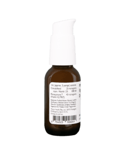 Amber supplement bottle with a white pump dispenser; label lists vitamin D3 and vitamin K2