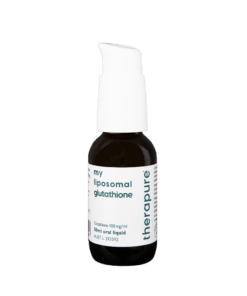 Bottle of Therapure my liposomal glutathione, 50 mL oral liquid, with a white pump dispenser