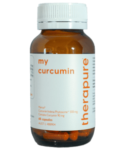 Bottle of Therapeure my curcumin supplements containing 60 capsules